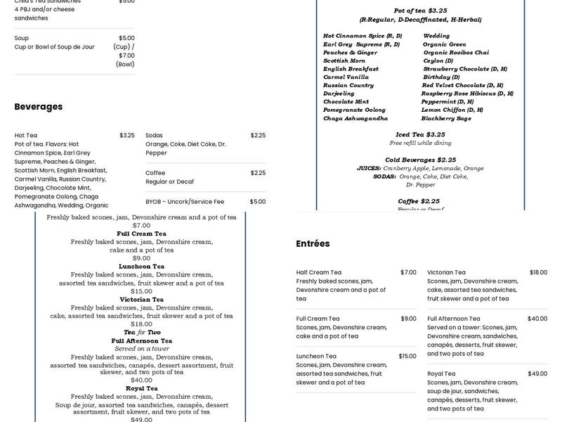 Spill the Tea Tearoom LLC Menu