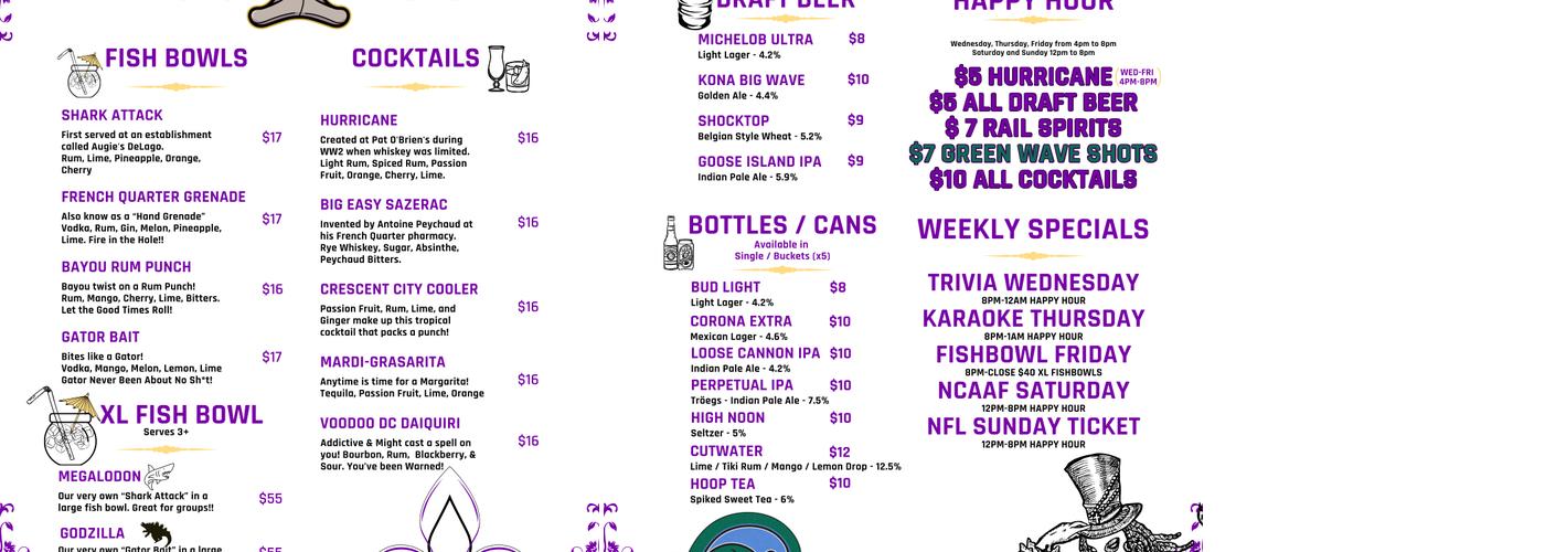 Voodoo Bar DC Menu