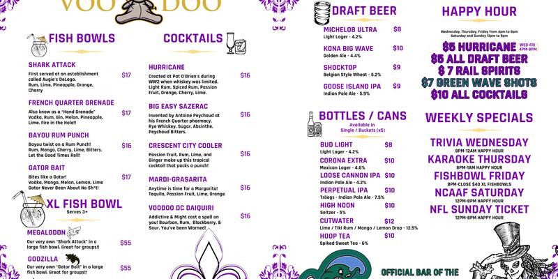 Voodoo Bar DC Menu