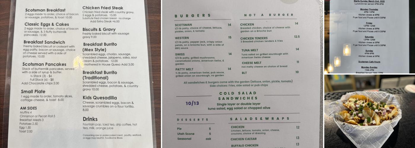 Scotsman Bar And Cafe Menu