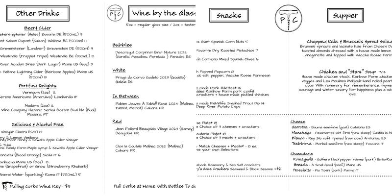 Pulling Corks Wine Bar & Shop Menu