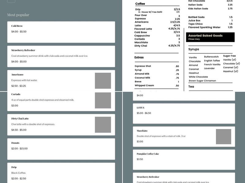 Bard Station Coffee House Menu