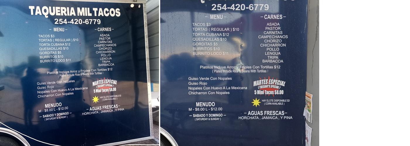 Taqueria mil tacos Menu