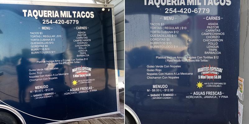 Taqueria mil tacos Menu