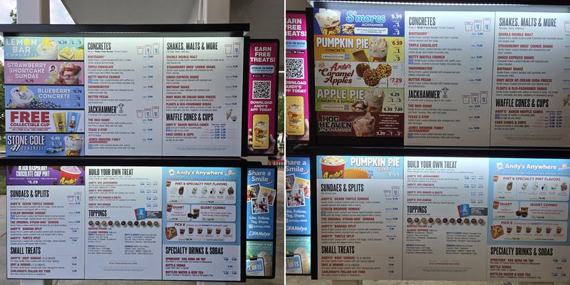 Andy's Frozen Custard Menu