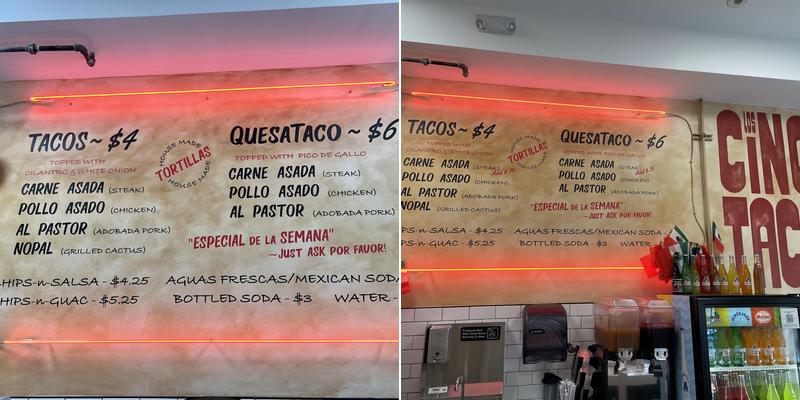 Los Cinco Tacos Menu