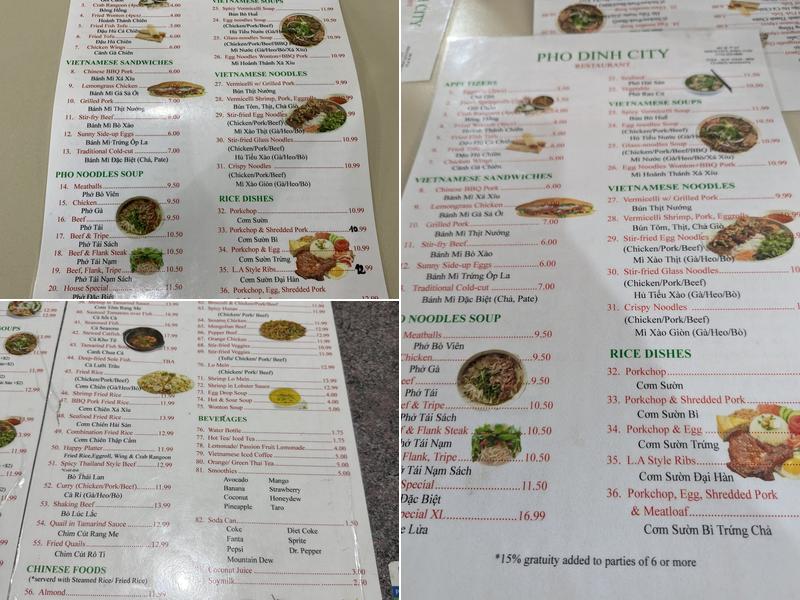 Pho Dinh City Restaurant Menu