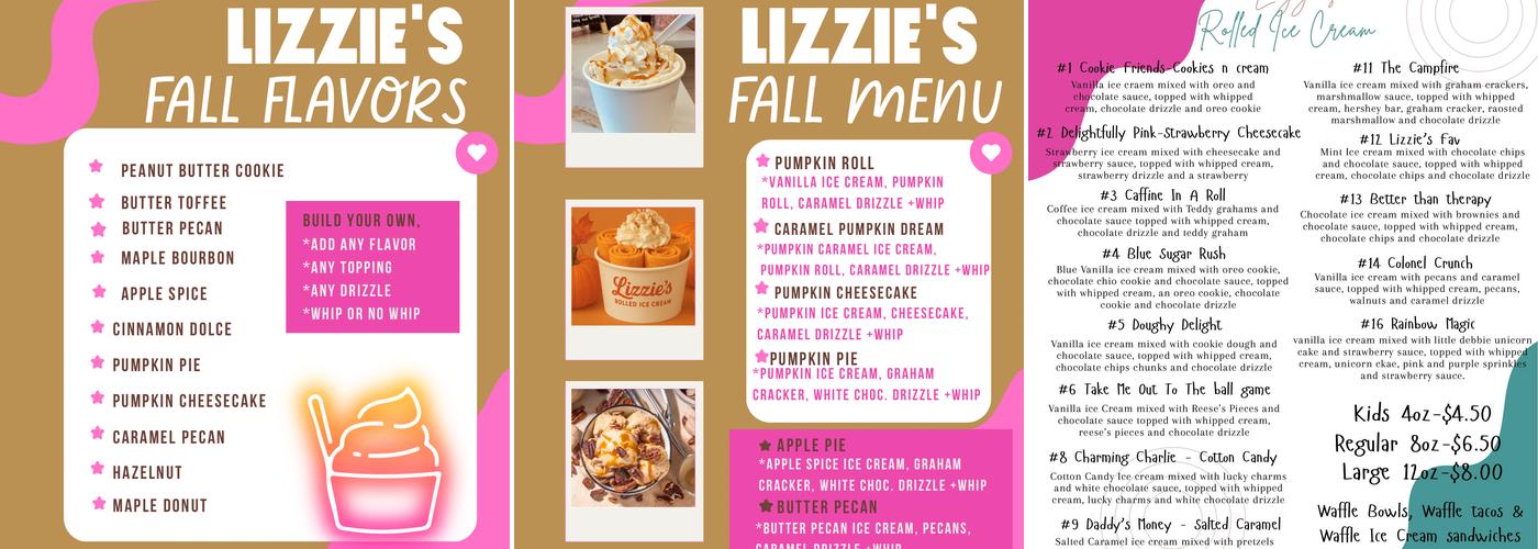 Lizzie's Rolled Ice Cream Menu