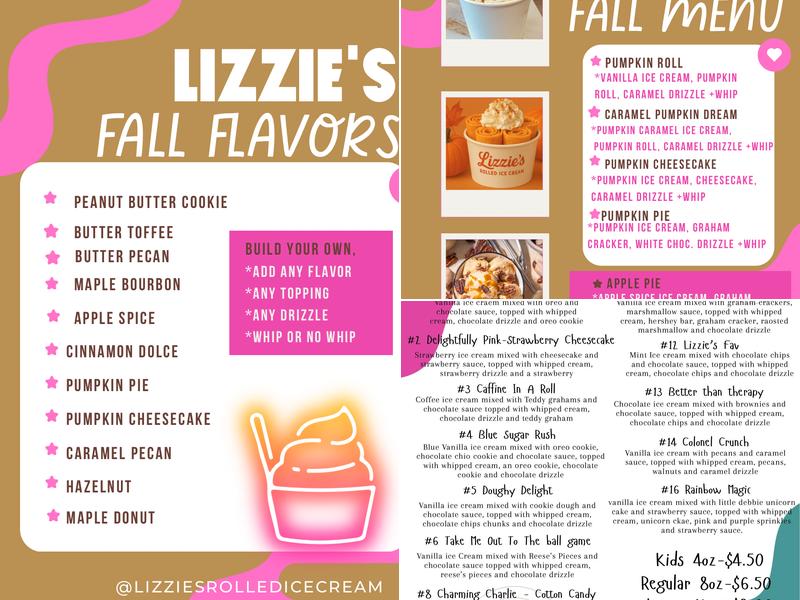 Lizzie's Rolled Ice Cream Menu