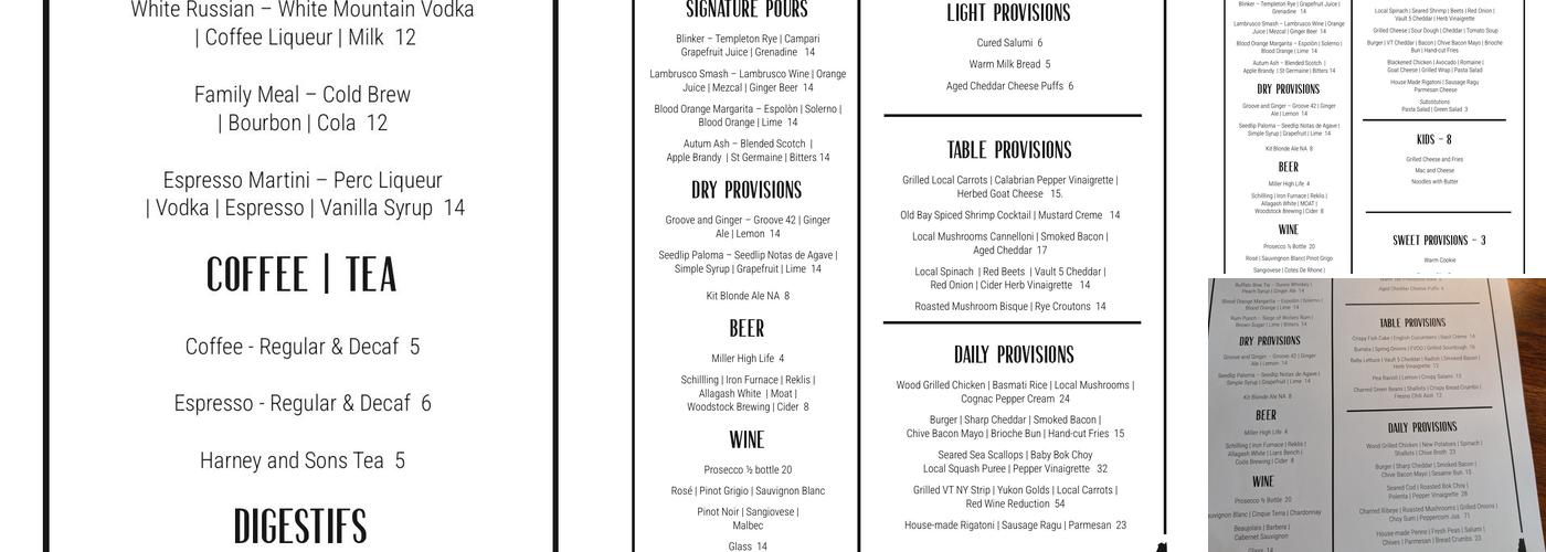 Tall Provisions Menu