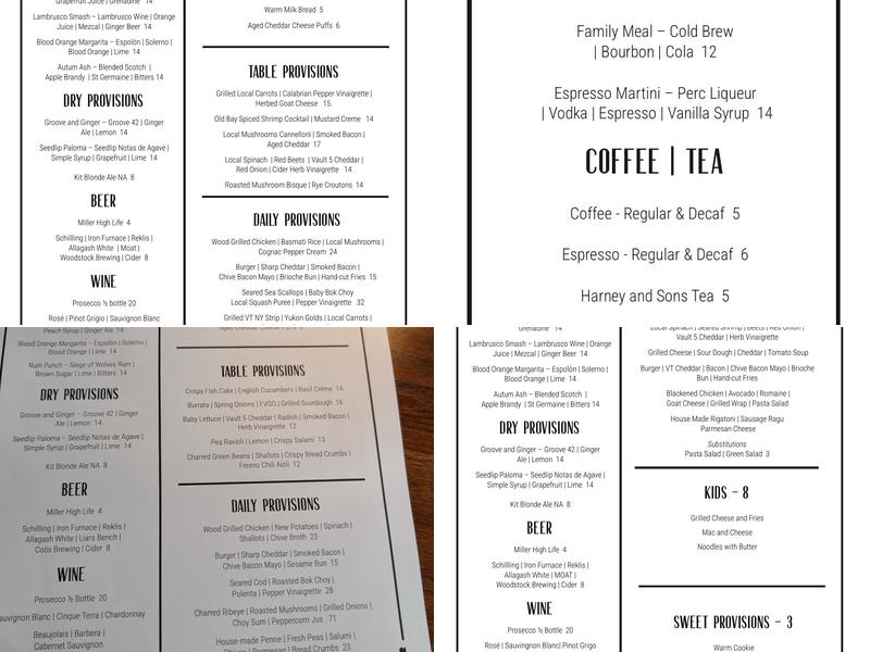 Tall Provisions Menu