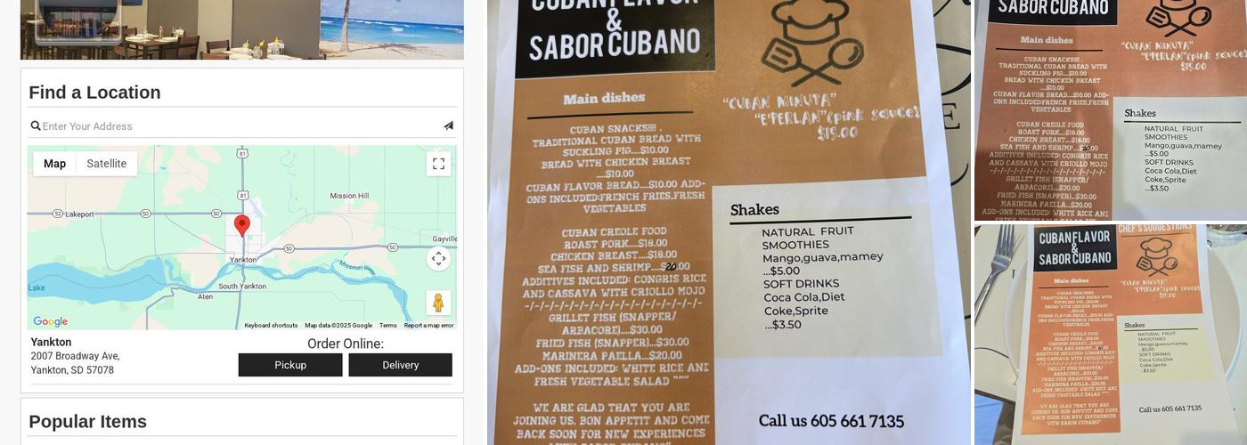 Sabor Cubano Menu