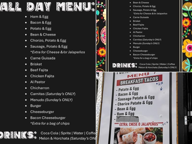 Patricia's Kitchen Taco's Madre Menu