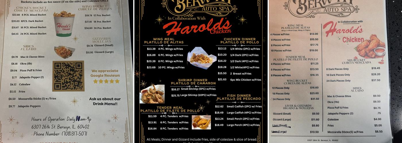 Berwyn Harold's Chicken & Bar Menu