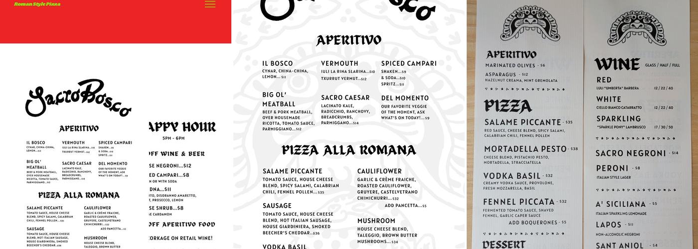 Sacro Bosco Pizza & Wine Menu