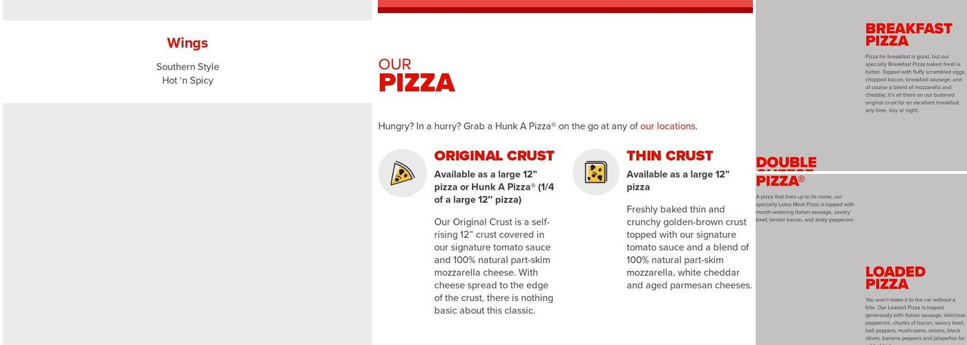 Hunt Brothers Pizza Menu