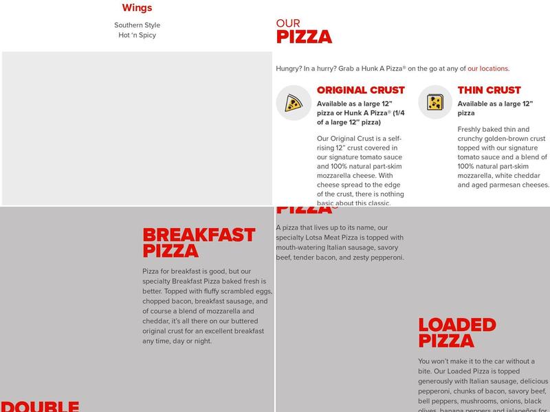 Hunt Brothers Pizza Menu