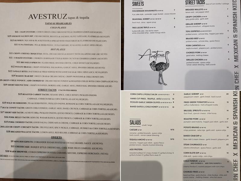 Avestruz Tapas and Tequila Menu