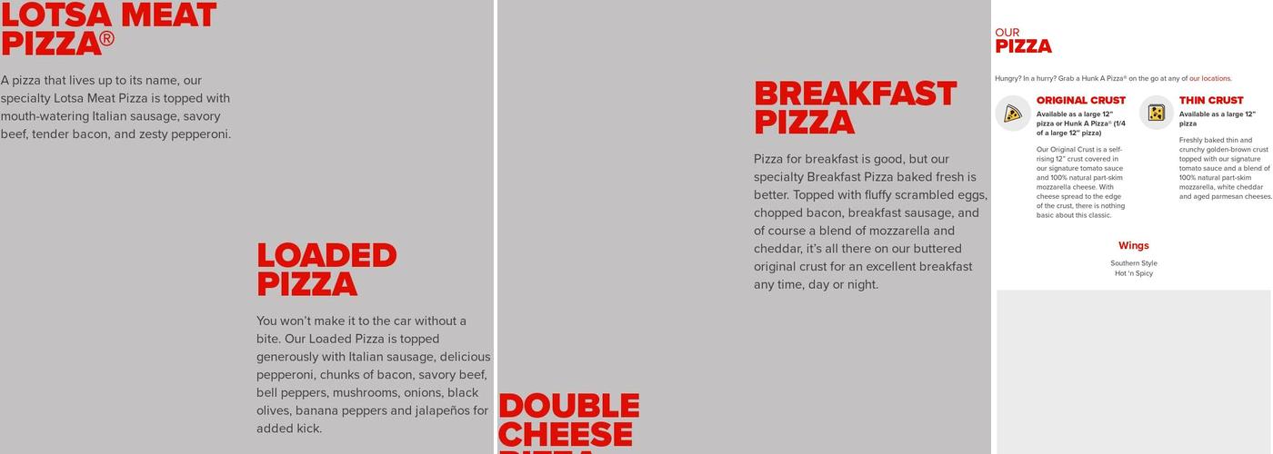 Hunt Brothers Pizza Menu