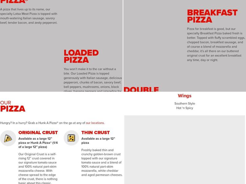 Hunt Brothers Pizza Menu