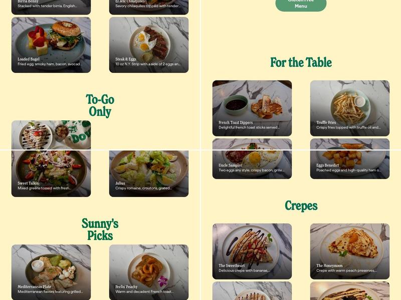 Sunny's: All Day Brunch & Bar Menu