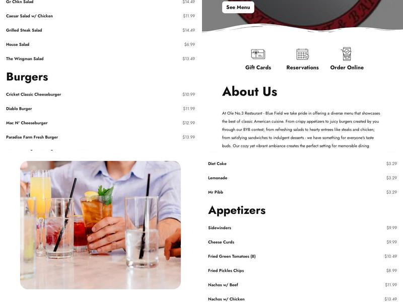 Ole No 3 Menu