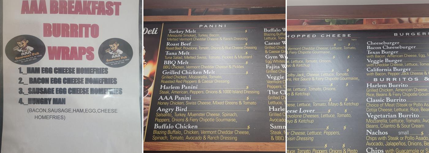 AAA Gourmet Deli Menu