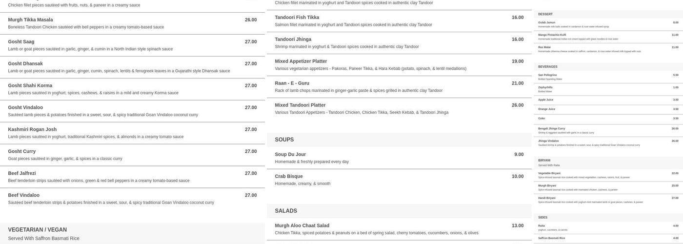 Guru Indian Bistro Menu