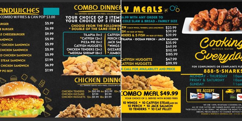 Sharks Fish and Chicken Menu