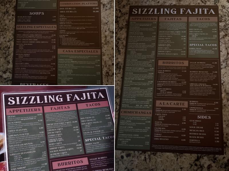 Sizzling Fajita Menu