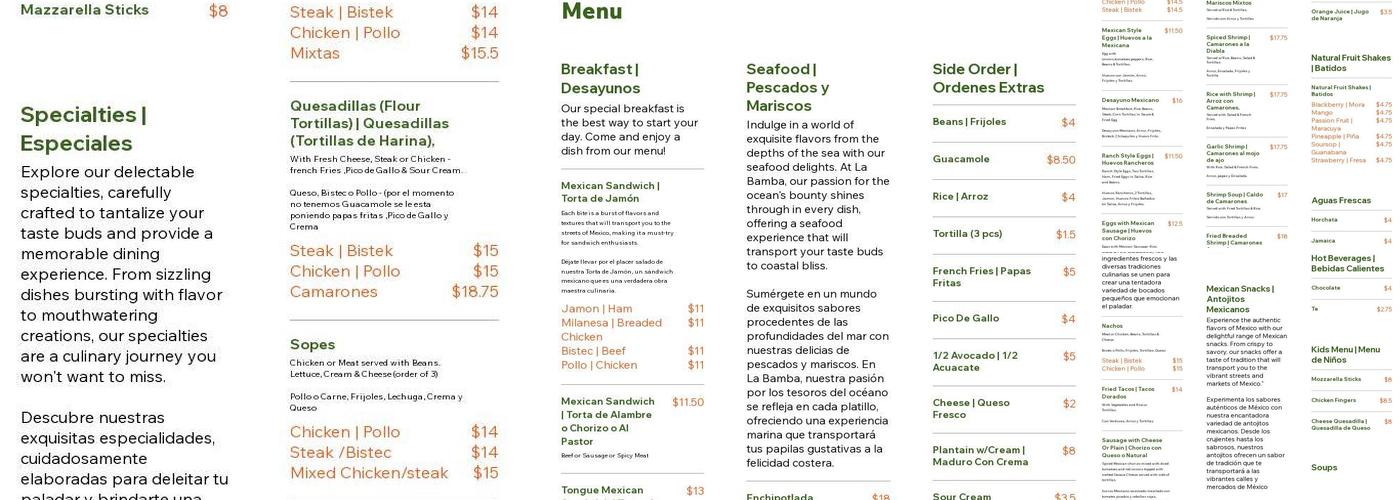 La Bamba Grill 2 Menu