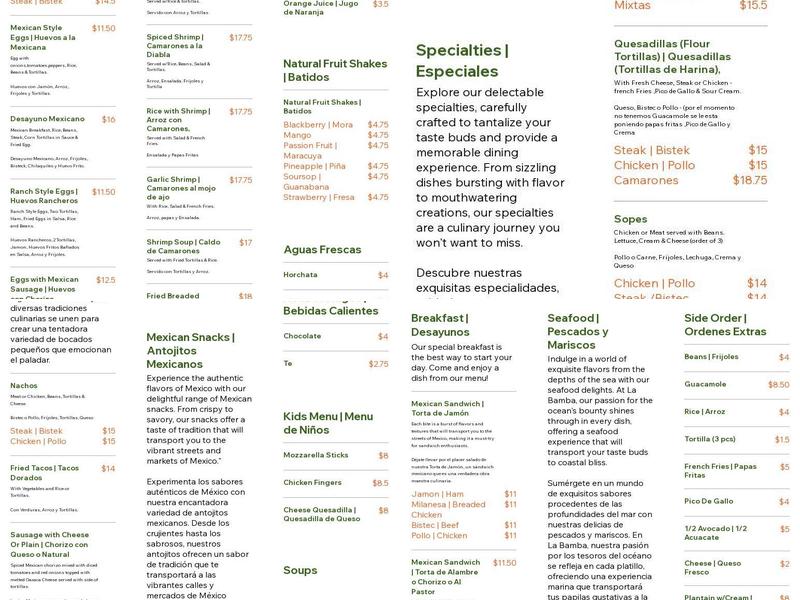 La Bamba Grill 2 Menu