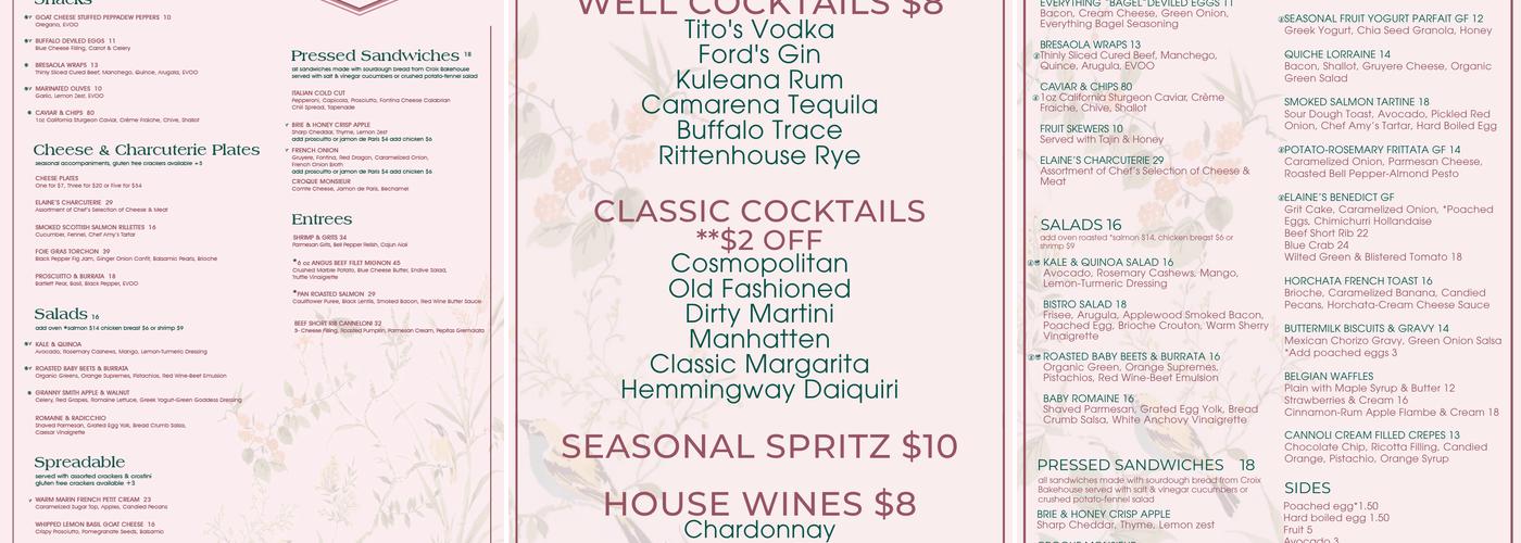 Elaine's Cocktail Kitchen Menu