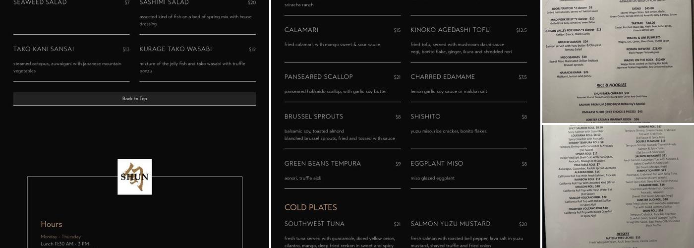Shun by Yama Sushi Menu