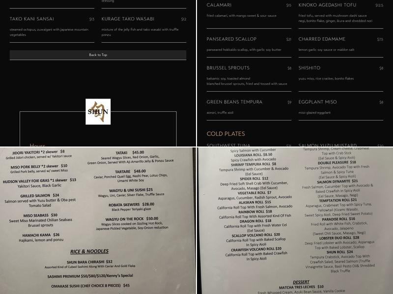 Shun by Yama Sushi Menu