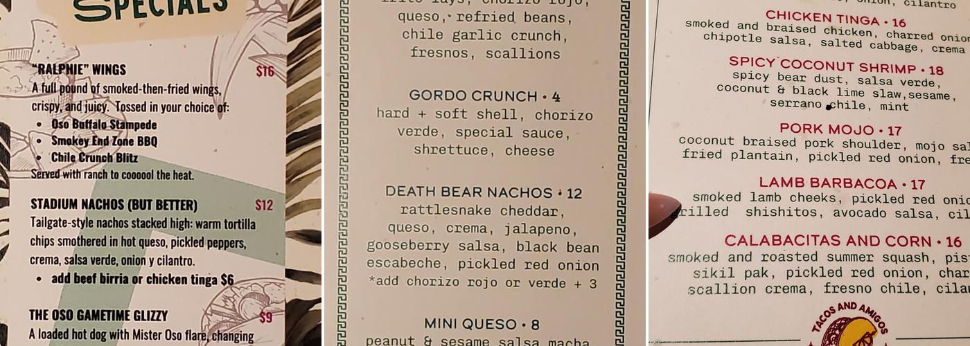 Mister Oso Boulder Menu
