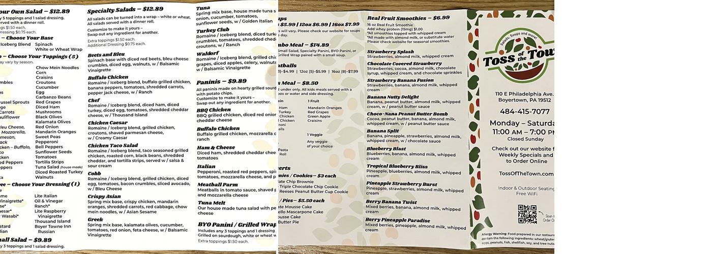 Toss of the Town Menu