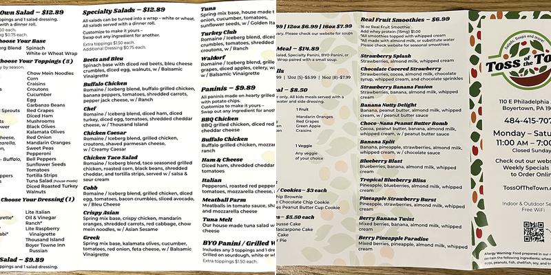 Toss of the Town Menu