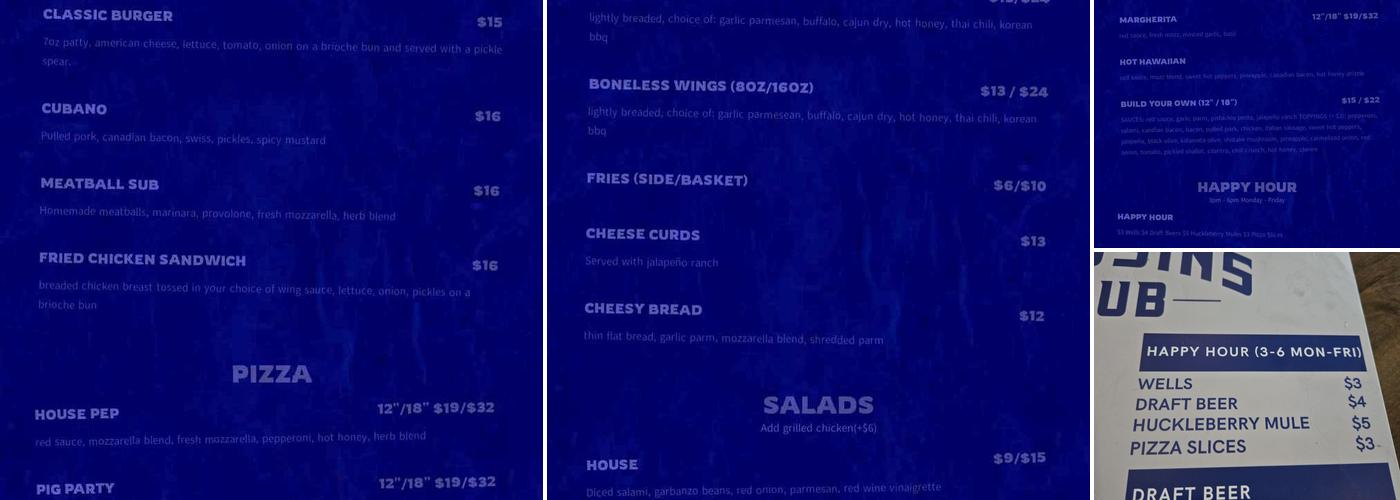 Cousins Pub Menu