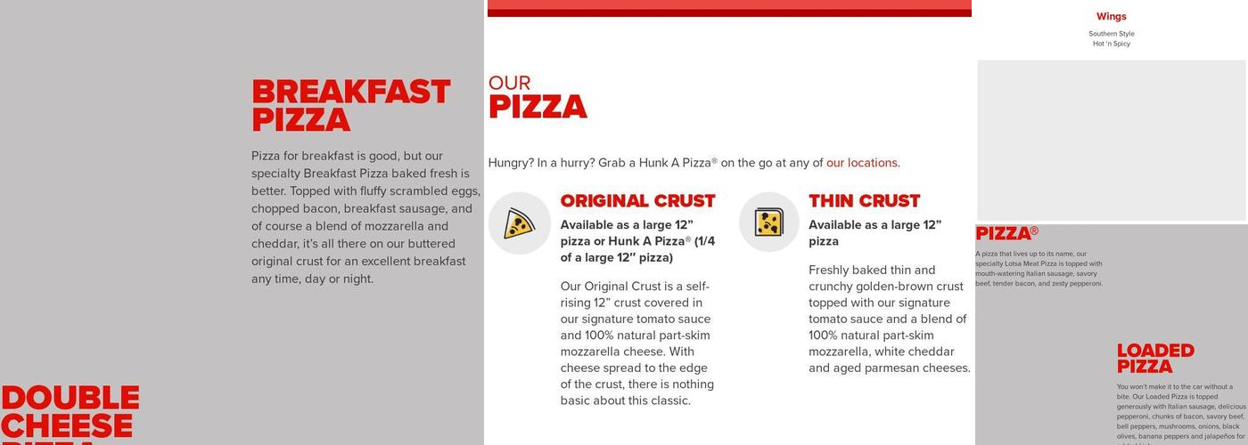 Hunt Brothers Pizza Menu
