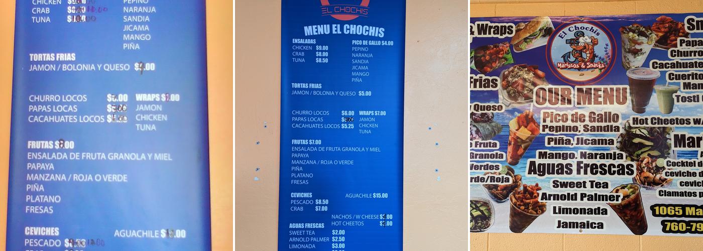 El Chochis Mariscos & Snacks Menu