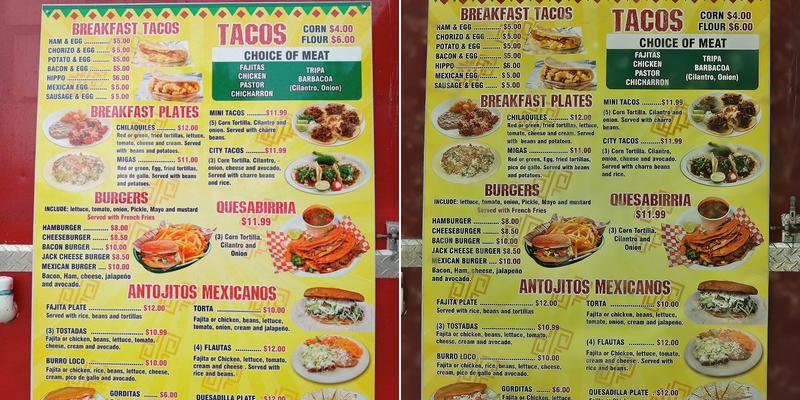 Taqueria El Sazon Menu