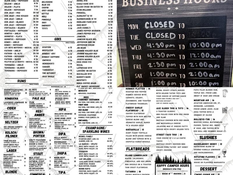 Limitless Axes and Ales Menu