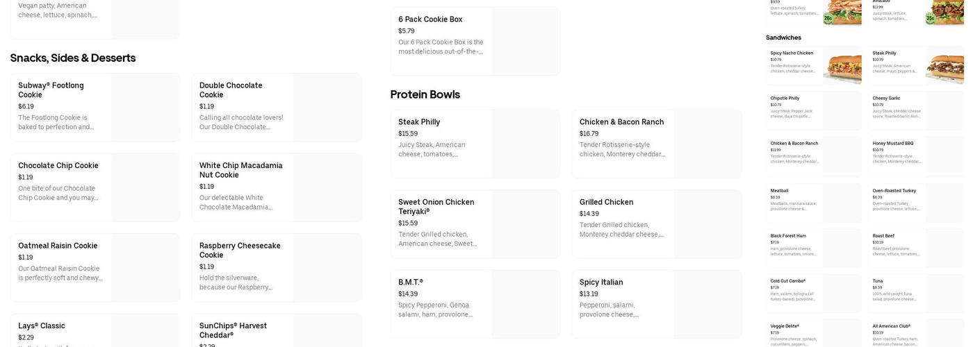 Subway Menu