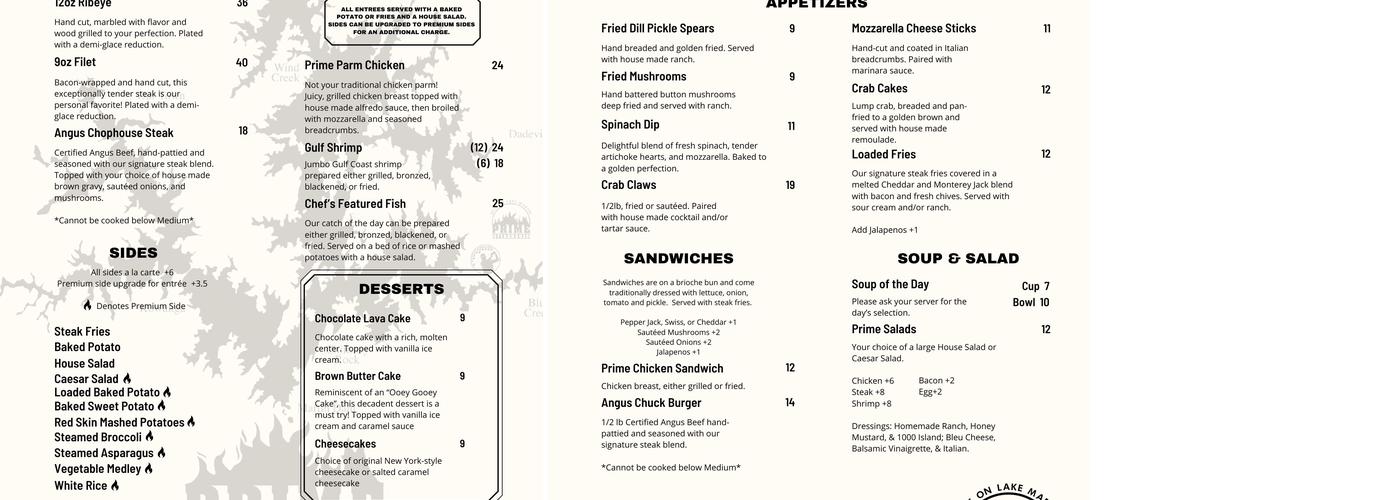 Prime Steakhouse Menu