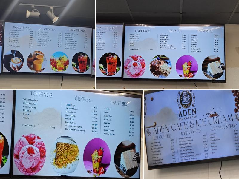 Aden cafe and ice cream Menu
