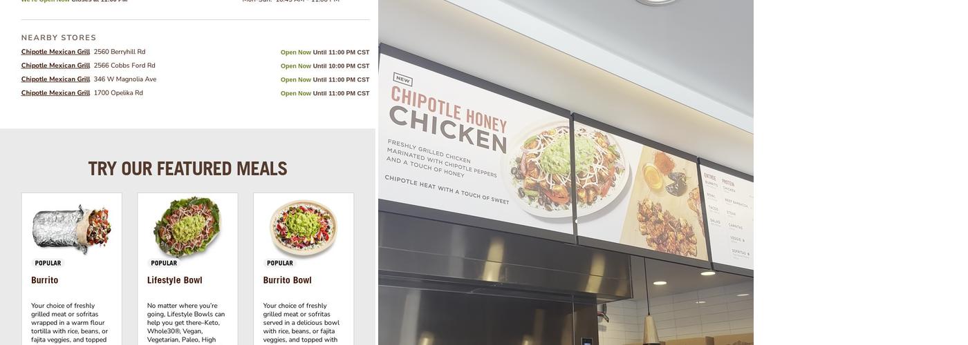 Chipotle Mexican Grill Menu