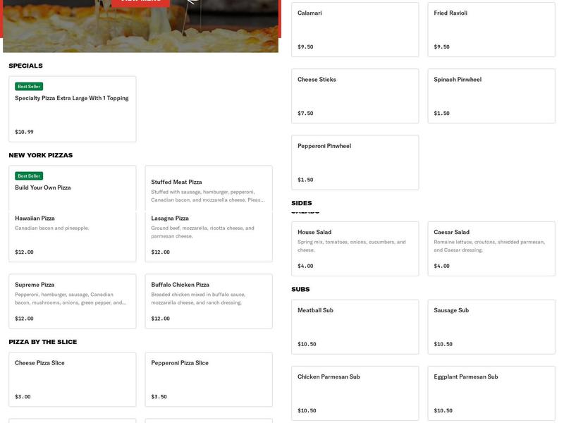 New York Pizza & Pasta Menu