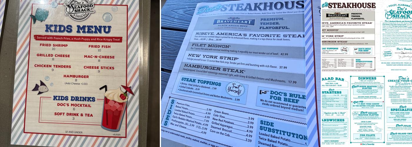 Doc’s Seafood Shack Menu