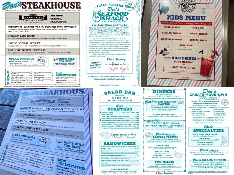Doc’s Seafood Shack Menu